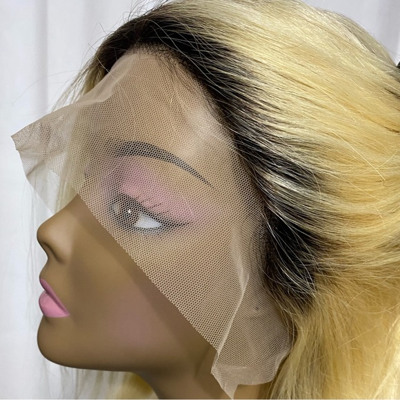 Ombre Blonde Wig HD Lace Front 100% Human Hair 1B/613 Dark Root T Part 12”Wig - Picture 4 of 11